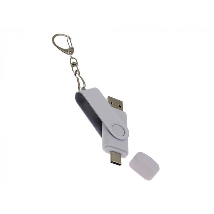 USB-флешка на 32 Гб 2 в 1 поворотный механизм, c дополнительным разъемом Type-C с одноцветным металлическим клипом, белый