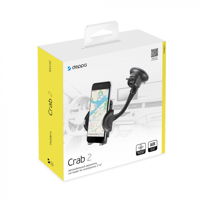 Универсальный держатель Crab 2 для смартфонов, гибкая штанга, черный, Deppa