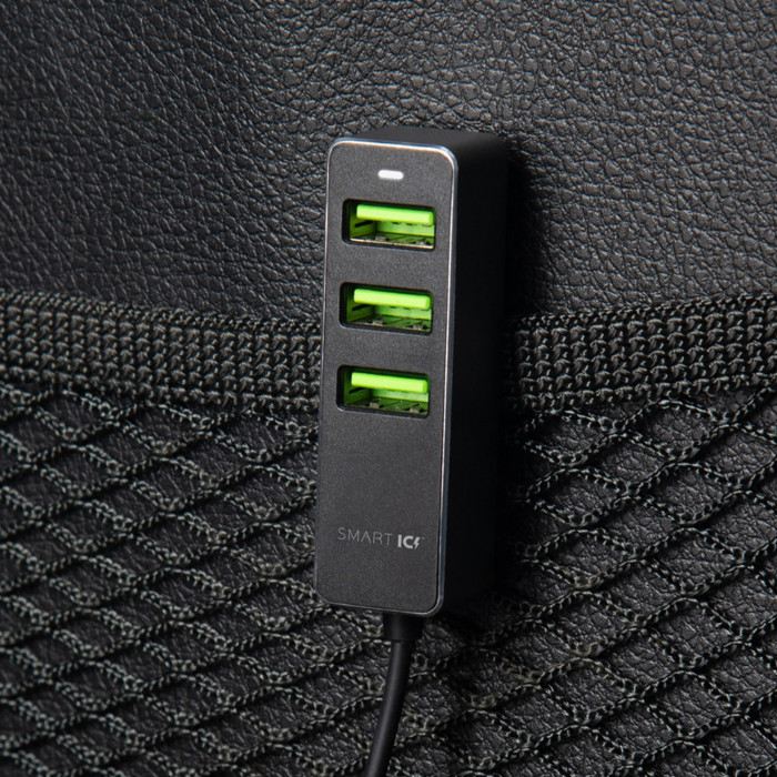 АЗУ 1 USB + 3 USB для пассажиров, QC 3.0, 7А, алюминий, графит, Deppa