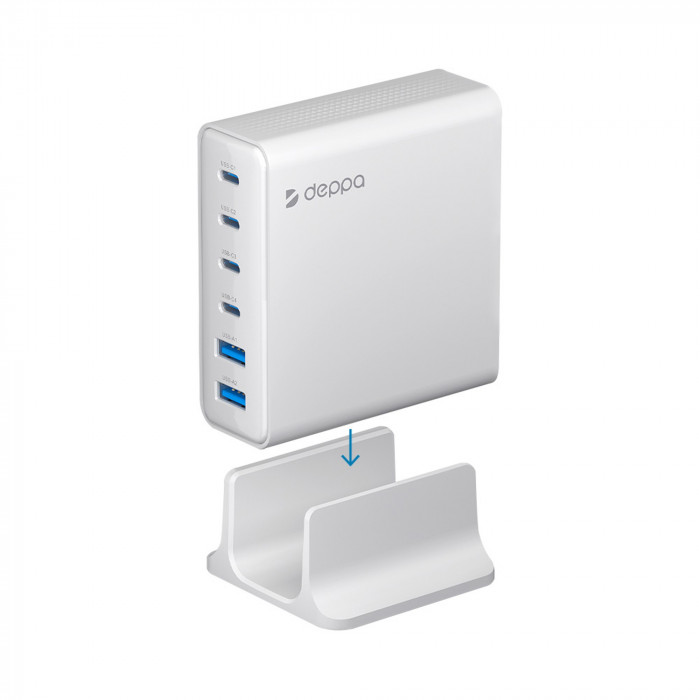 Зарядная станция 4xUSB Type-C, 2xUSB, PD, QC, 160Вт, белый, Deppa