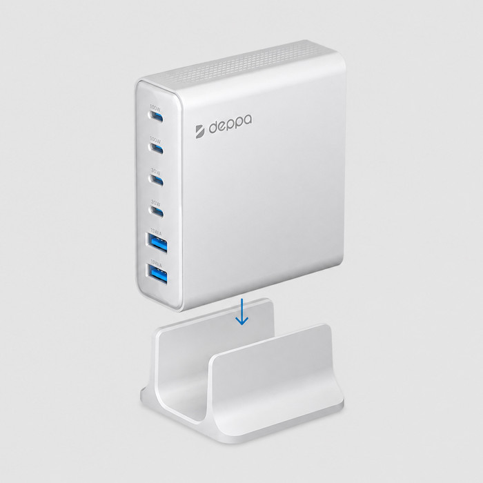 Зарядная станция 4xUSB Type-C, 2xUSB, PD, QC, 160Вт, белый, Deppa