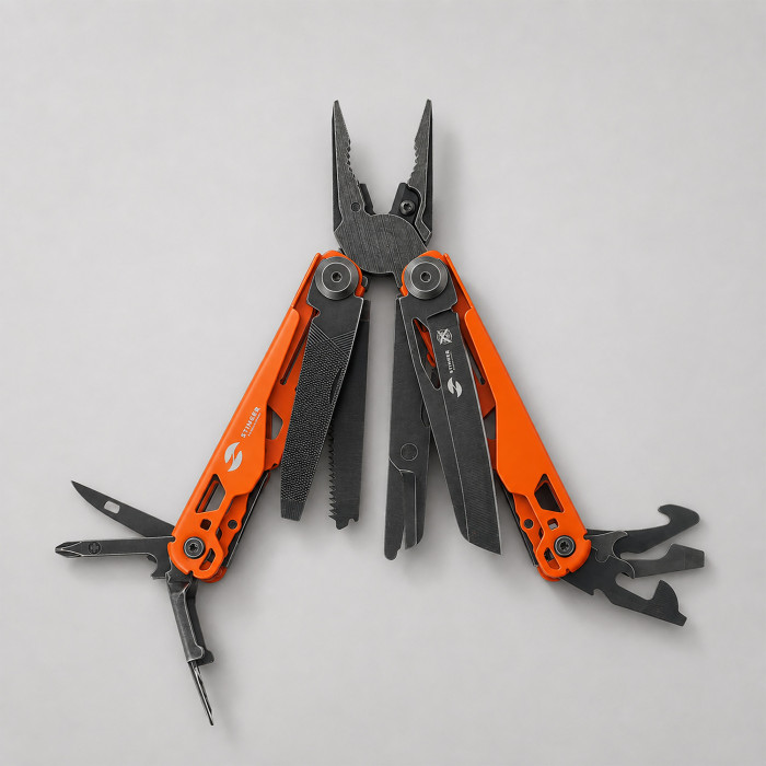 Мультитул Stinger, 107 х 19 мм, 19 функций, сталь, оранжевый корпус, стоунвош, в картонной коробке, в комплекте нейлоновый чехол