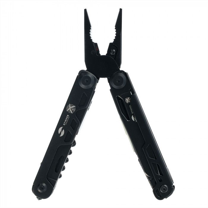 Мультитул Stinger, 113 х 19 мм, 19 функций, сталь, черный, в картонной коробке, в комплекте нейлоновый чехол
