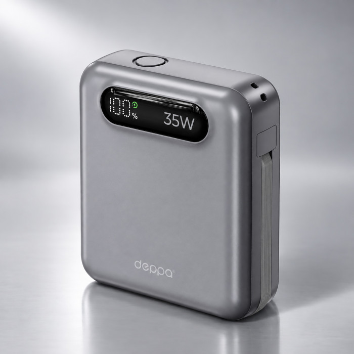 Внешний АКБ NRG Turbo Cable 10000 mAh, 35Вт, графит, Deppa