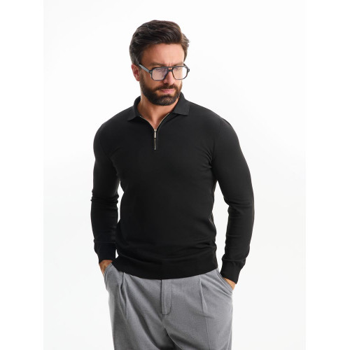Рубашка поло мужская с длинным рукавом Terrazzo, черная, размер 2XL/3XL Рубашка поло мужская с длинным рукавом Terrazzo, черная, размер 2XL/3XL