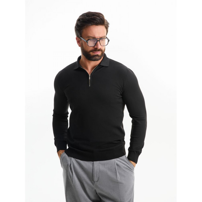 Рубашка поло мужская с длинным рукавом Terrazzo, черная, размер 2XL/3XL