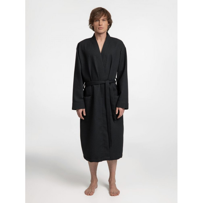 Халат вафельный Kimono, черный, размер M/L