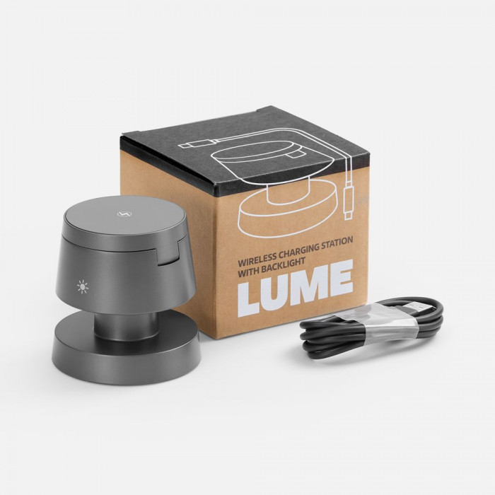 Станция беспроводной зарядки с подсветкой Lume, серая