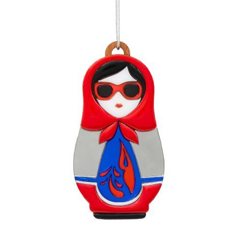 Ёлочная игрушка Матрёшка с узорами (красный с синим) Ёлочная игрушка Матрёшка с узорами (красный с синим)