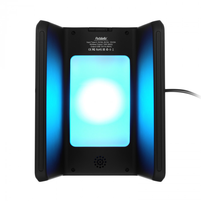 Зарядная станция с часами 15W Flame, черная Зарядная станция с часами 15W Flame, черная