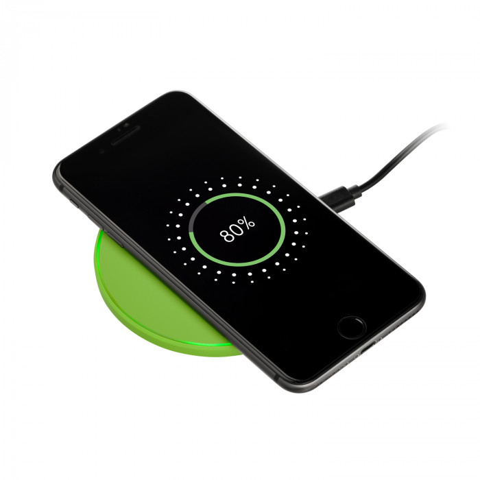 Беспроводное зарядное устройство с подсветкой 15W Аурис (Auris), салатовое