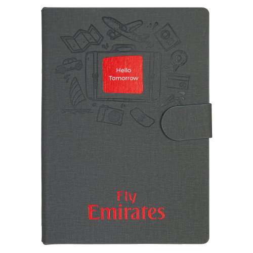 Блокнот А5 Tasmania Print Sample Fly Emirates,  в твердой обложке со стикерами в линейку, серый