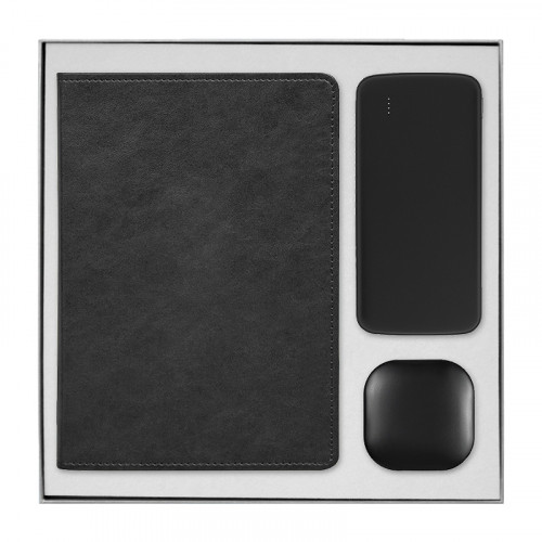 Набор подарочный Solution Prestige Trio (Ежедневник, беспроводной аккумулятор, зарядный кабель), черный