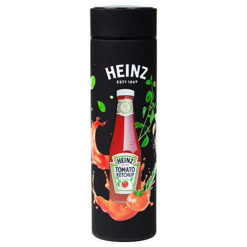 Термос вакуумный стальной Urban Prinnt Sample "Heinz" двухстеночный с медной изоляцией  450 мл, крышка с дисплеем, черный софт тач