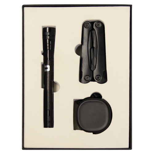 Набор подарочный Solution Superior Trio (Фонарь телескопический Tools Flashlight, рулетка Tools Trecker 3 метра, мультитул Tools Hardwork), черный