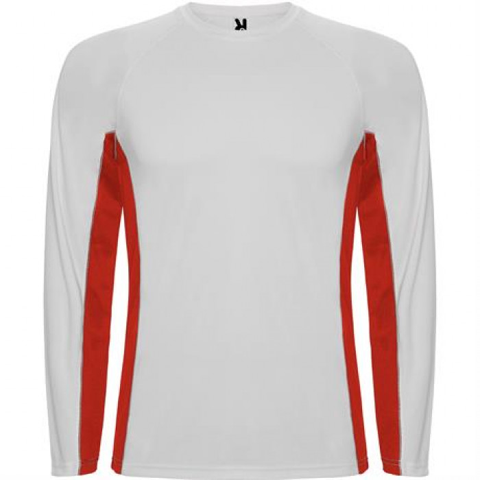 Спортивная футболка SHANGHAI L/S мужская, БЕЛЫЙ/КРАСНЫЙ 2XL