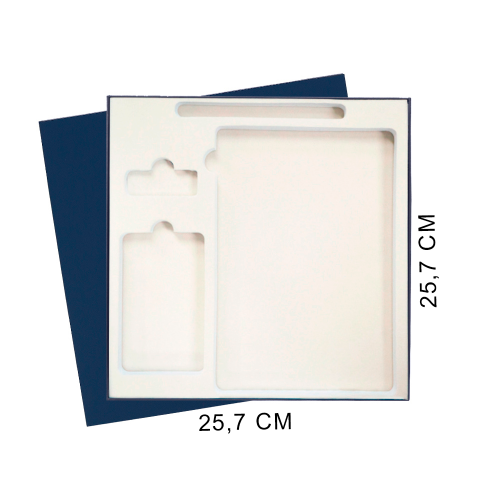 Коробка подарочная Solution Superior Linen, темно-синяя, 25,7x25,7, с вырубкой под ежедневник/ручку/флешку/пауэрбанк 7,0х11,7
