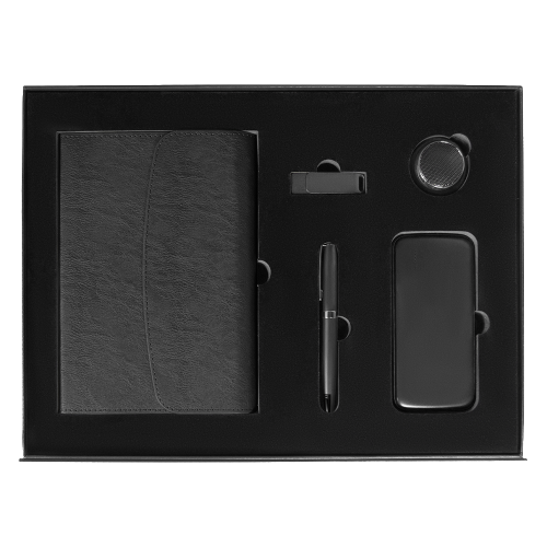 Набор подарочный Solution Prestige Сinque (Суперобложка, флешка, ручка шариковая, внешний аккумулятор, колонка), черный