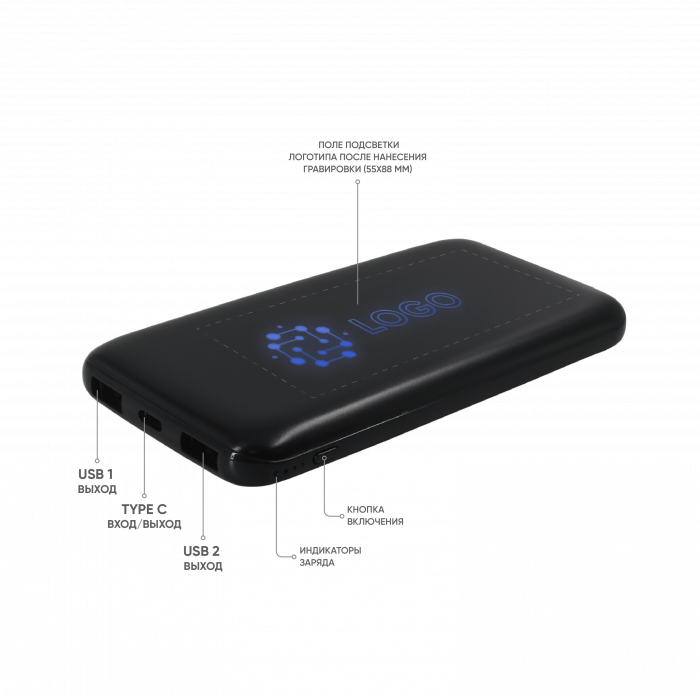 Внешний аккумулятор с подсветкой Bplanner Power 4 ST, 8000 mAh (Синий)