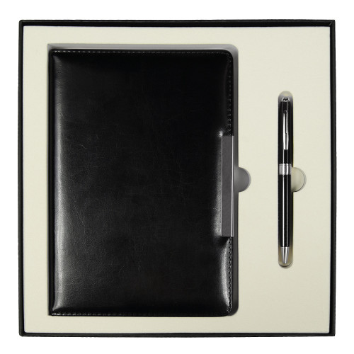 Набор подарочный Solution Duo (ежедневник City Moderna Pristine, ручка Gamma) черный с  серебром