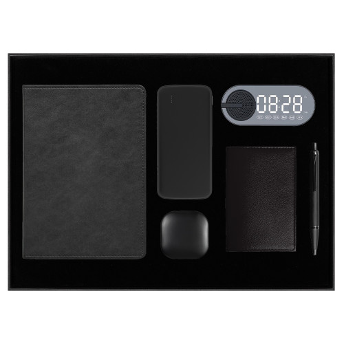 Набор подарочный Solution Prestige Sei (Ежедневник, беспроводной аккумулятор, зарядный кабель, колонка, ручка), черный