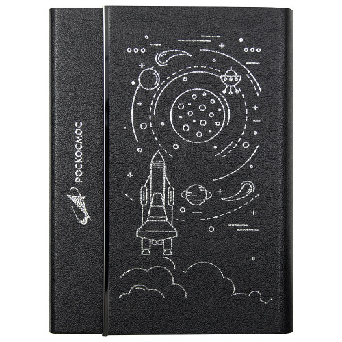 Ежедневник Alfa Bird Petrus Print Sample "Роскосмос" A5, черный, недатированный, в твердой обложке с металлическим элементом