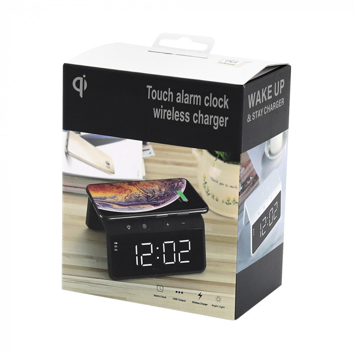 Часы настольные Bridge с функцией беспроводной зарядки, черный Часы настольные Bridge с функцией беспроводной зарядки, черный
