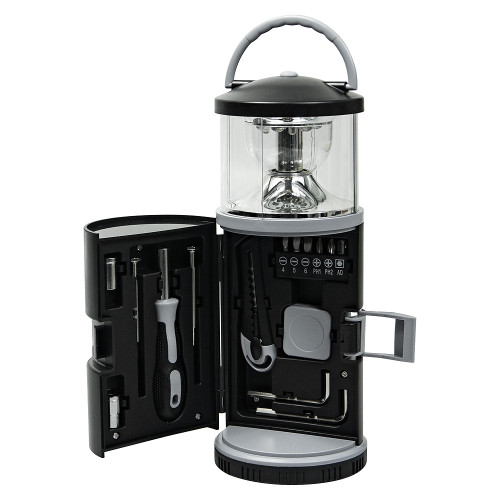 Набор инструментов Tools lantern cо встроенной лампой , 15 инструментов,  черный, в пластиковом футляре