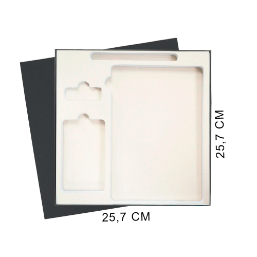 Коробка подарочная Solution Superior Linen, черная, 25,7x25,7, с вырубкой под ежедневник/ручку/флешку/пауэрбанк 7,0х11,7