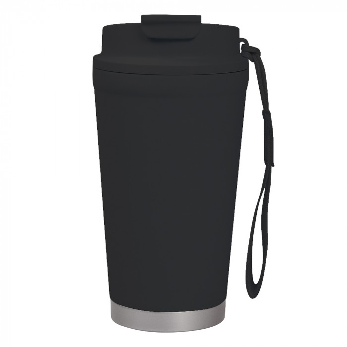 Термокружка Alba металлическая, 410 мл, черная с серебром