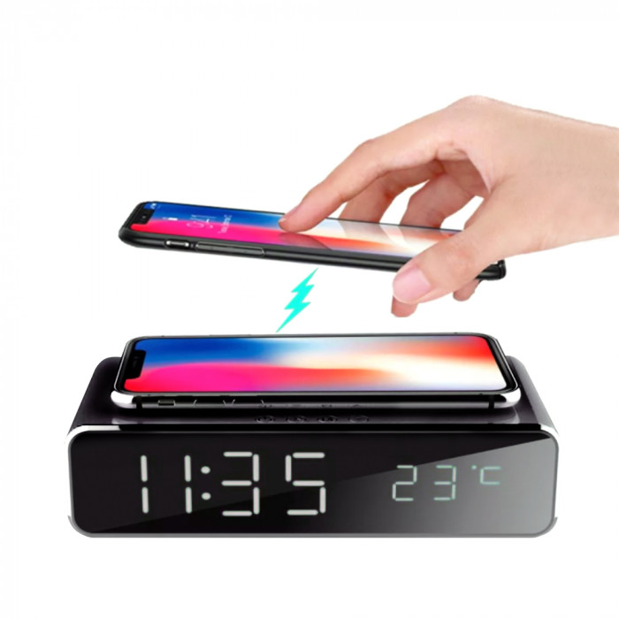 Часы  электронные настольные Karmon с беспроводной зарядкой Часы  электронные настольные Karmon с беспроводной зарядкой