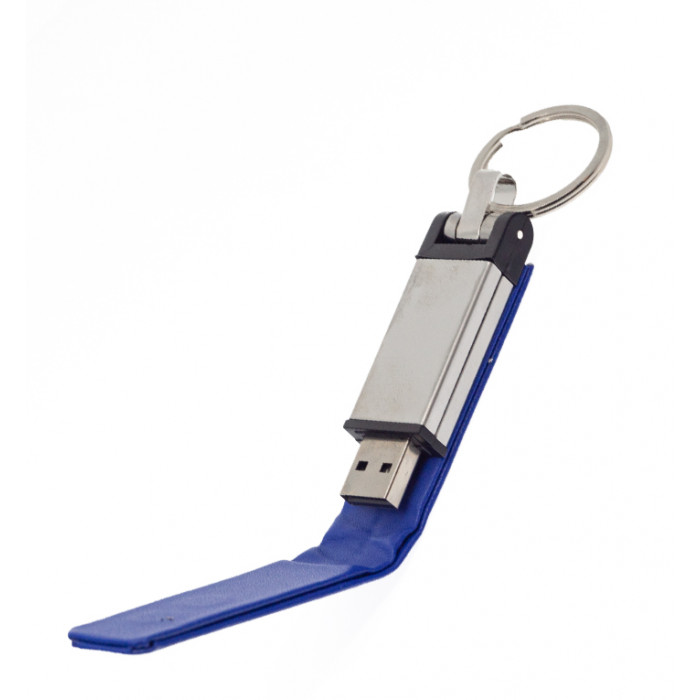 Флеш накопитель USB 2.0 Verona в кожаном чехле 16GB, металл, синий/серебристый