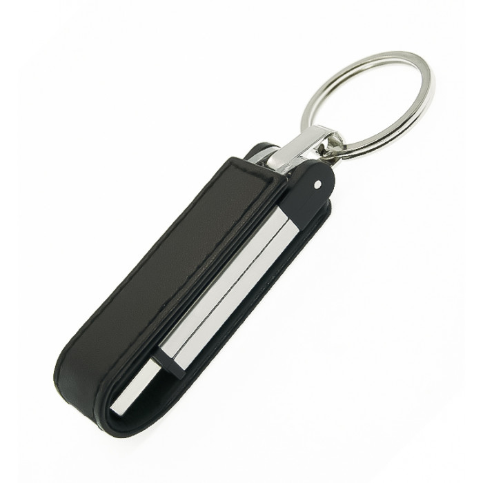Флеш накопитель USB 2.0 Verona в кожаном чехле 32GB, металл, черный/серебристый