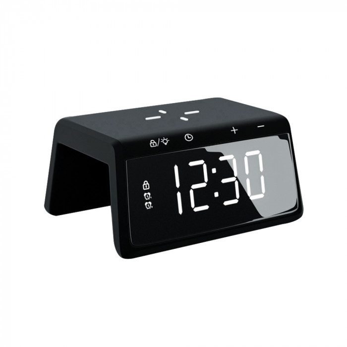 Часы настольные Bridge с функцией беспроводной зарядки, черный Часы настольные Bridge с функцией беспроводной зарядки, черный