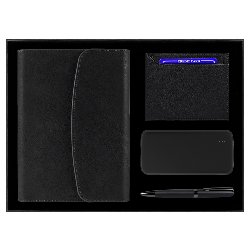 Набор подарочный Solution Prestige Quadro ( ежедневник в суперобложке, кошелек, внешний аккумулятор, ручка), черный