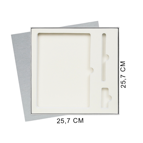 Коробка подарочная Solution Superior Linen под ежедневник, ручку и флешку, серебро, 25,7x25,7 см, бежевый ложемент