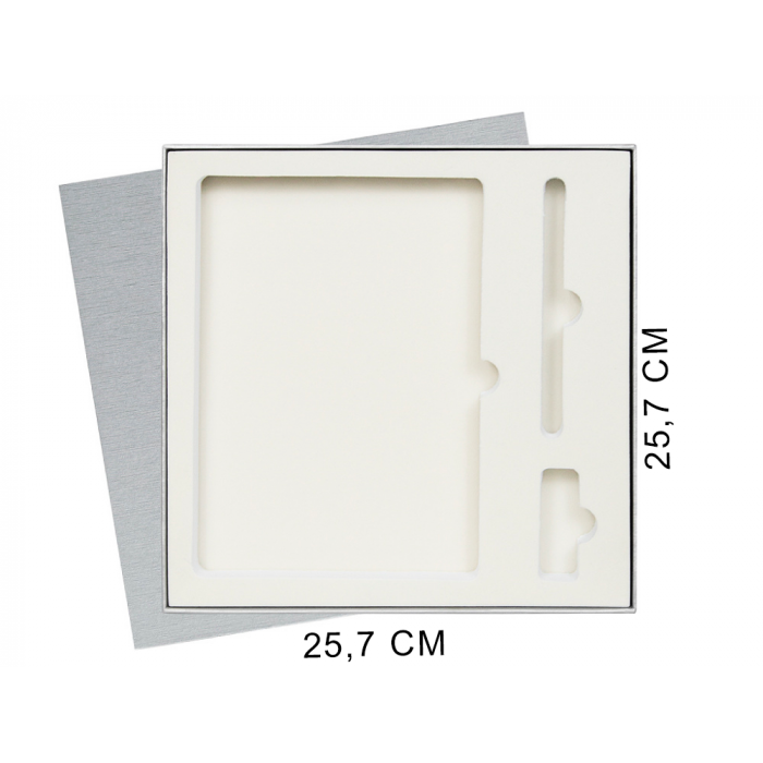 Коробка подарочная Solution Superior Linen под ежедневник, ручку и флешку, серебро, 25,7x25,7 см, бежевый ложемент