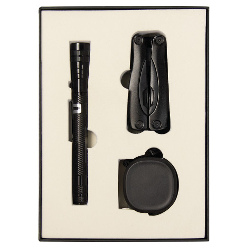 Набор подарочный Solution Superior Trio (Фонарь телескопический Tools Flashlight, рулетка Tools Trecker 3 метра, мультитул Tools Birmingham), черный