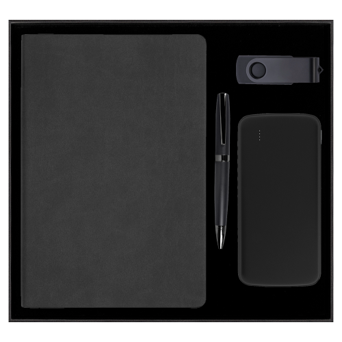 Набор подарочный Solution Prestige Quadro (ежедневник, флешка, внешний аккумулятор, ручка), черный
