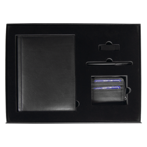 Набор подарочный Solution Prestige Quardo  (Суперобложка из натуральной кожи, флешка, ручка шариковая, картхолдер), черный