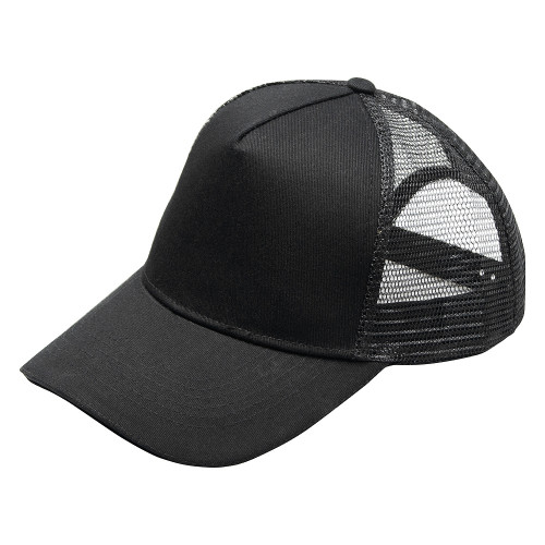 Кепка 5-панельная  Shefild  250 с сеткой, c черным сендвичем, черная