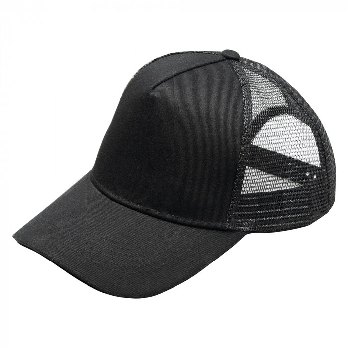 Кепка 5-панельная  Shefild  250 с сеткой, c черным сендвичем, черная