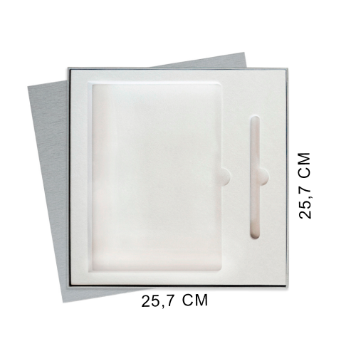 Коробка подарочная Solution Superior Alfa Linen под ежедневник и ручку, серебро, 25,7x25,7x2,8 см, бежевый ложемент
