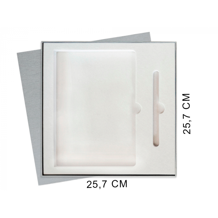 Коробка подарочная Solution Superior Alfa Linen под ежедневник и ручку, серебро, 25,7x25,7x2,8 см, бежевый ложемент