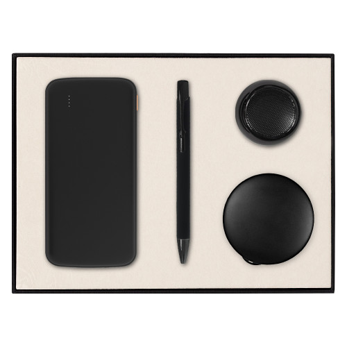Набор подарочный Solution Prestige Quardo (внешний аккумулятор «Universal», беспроводная колонка, ручка, кабель зарядный), черный