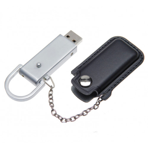 Флеш накопитель USB 2.0 Palermo в кожаном чехле 16GB, металл, черный/серебристый