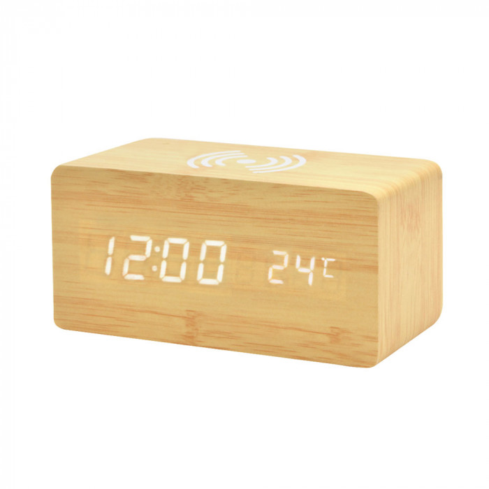 Многофункциональные часы - погодная станция с беспроводной зарядкой, бежевые Многофункциональные часы - погодная станция с беспроводной зарядкой, бежевые