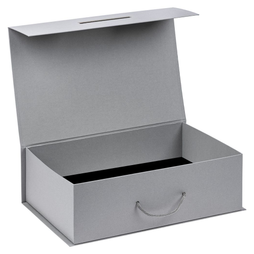 Подарочная коробка Solution Prestige Big Case с магнитным клапаном и ручкой , с EVA ложементом 36,8*25,1*4 см под индивидуальную вырубку  , серибристая, размер 39*26,3*11 см
