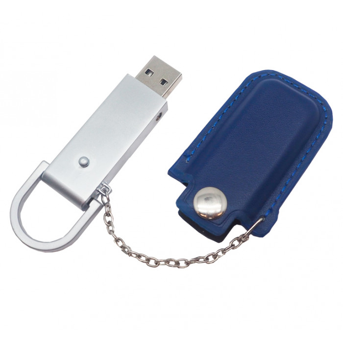 Флеш накопитель USB 2.0 Palermo в кожаном чехле 32GB, металл, синий/серебристый