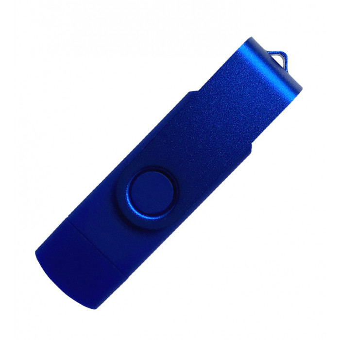 Флеш накопитель USB 2.0/OTG Twister Smart 16GB, пластик Софт Тач/металл, синий/синий